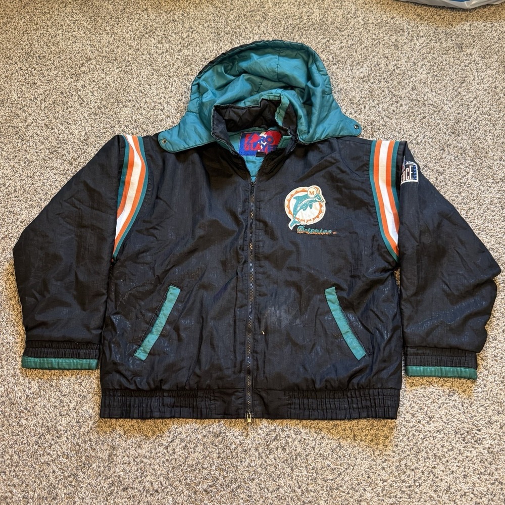 Vintage Pro Player NFL Miami Dolphins windbreaker hoodie Black jacket Size M